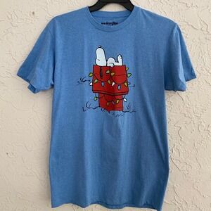 Peanuts We Love Fine T Shirt Mens Large Blue Snoopy Christmas Doghouse Graphic